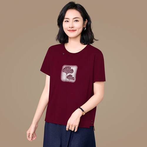 宽冰丝短114-1946袖夏恤女季新款薄款松瘦透气速显干简约百搭女