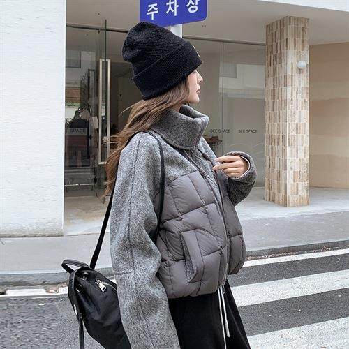 米白色计感双面呢拼接羽绒服女2设025冬季款新时尚小b210-639众白