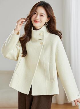 双HE8831面羊毛大衣女秋冬新款韩版立领洋气小个套质子气毛呢外 H