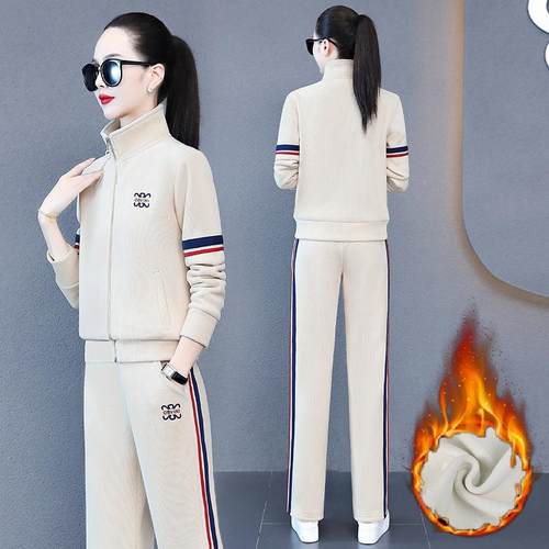 加绒加衣卫套装女士冬新款宽松大码女装厚运动服休闲上衣三840959