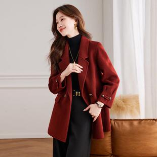 领时尚 双秋面毛羊大衣HE8808女宽西装 毛呢外套HE 高端中长款 冬新款