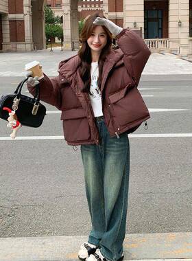 安可鸭拉红韩系白绒羽面绒短外套女冬新b189-856小服个子减龄宽松