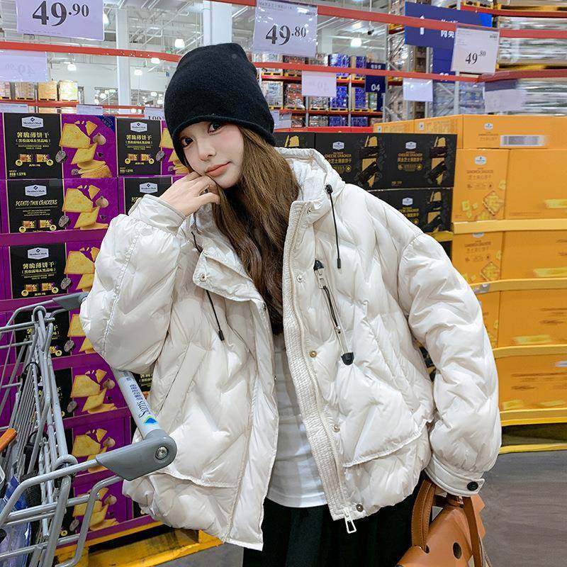 米白色连设计感90白鸭爆绒羽绒服女冬季225年新款短款0D115-C31超