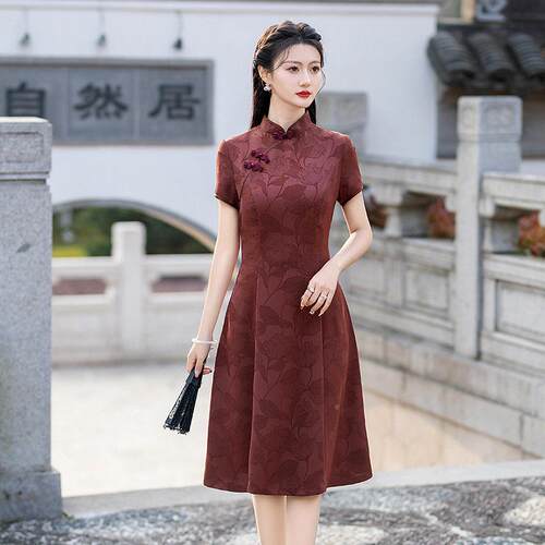 夏雅季新LX2505-0款旗袍裙气质优新中式日常可女时尚连衣穿裙