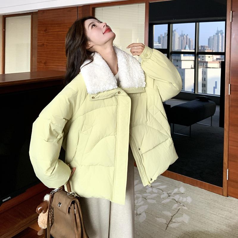 黄色羊羔毛翻领羽绒9女小个子2025冬新服款2B080-92版超好看0白韩