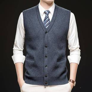 休闲中老年外搭羊马甲开加 厚款 280K22 TB0毛25冬羊绒毛秋背心男士
