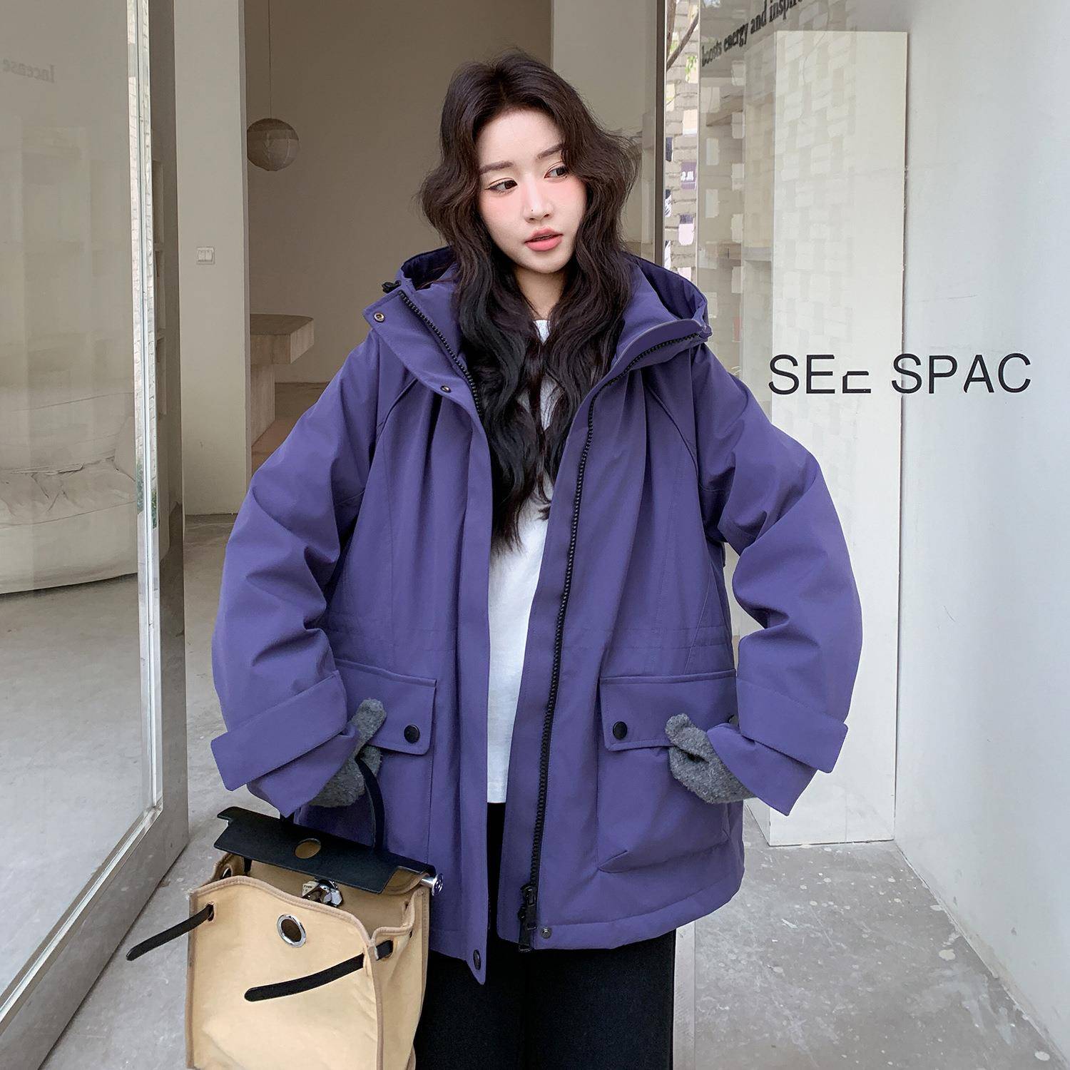 橘色90白鸭绒防风保冬暖设羽绒服女帽计2025新款甜酷派连克2B154-