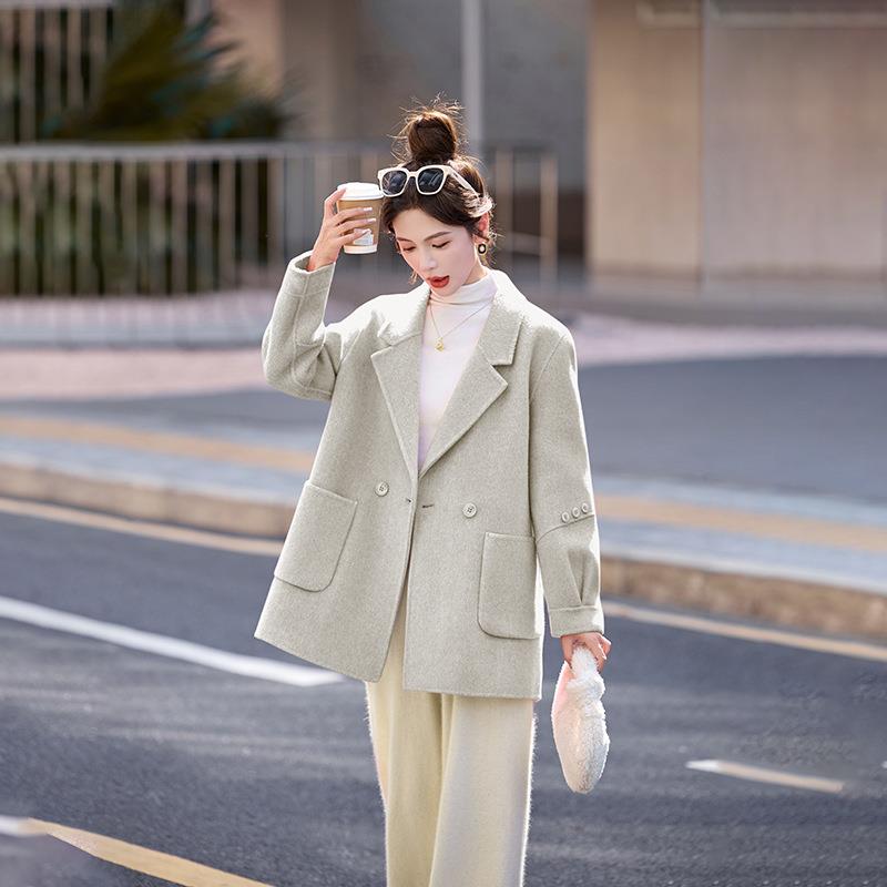 小个气质冬季双面羊外套女2025新款简约YE6517-1时子尚呢呢子大毛