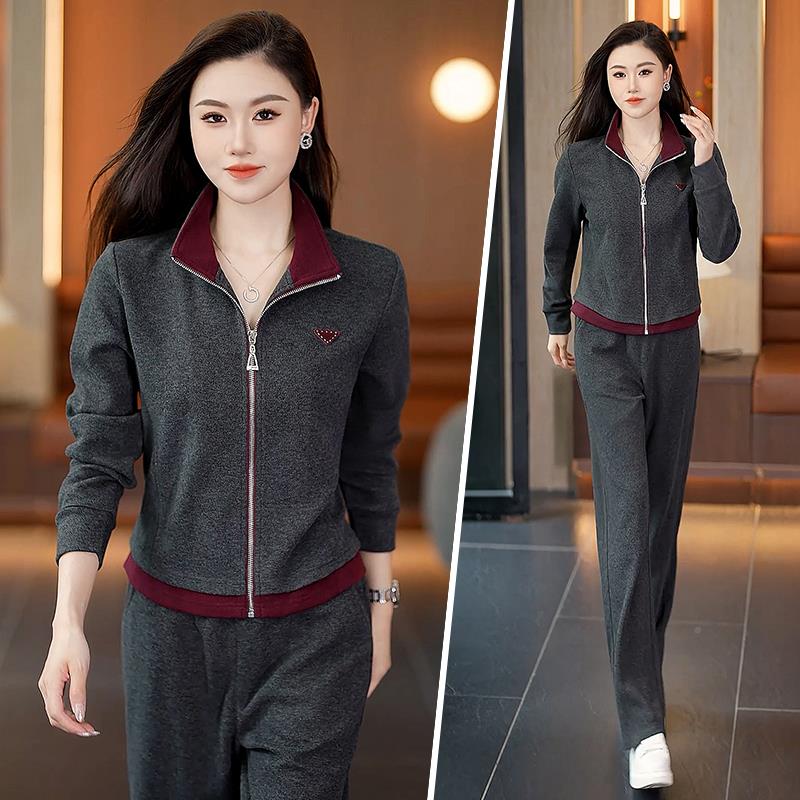 96640661运动2套装女件春秋02服5新款时尚百搭减龄妈妈阔腿裤休闲