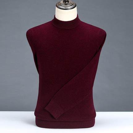 厚6-168-BN0252冬季青中年男士羊绒衫休闲时尚圆领加套头针款织羊