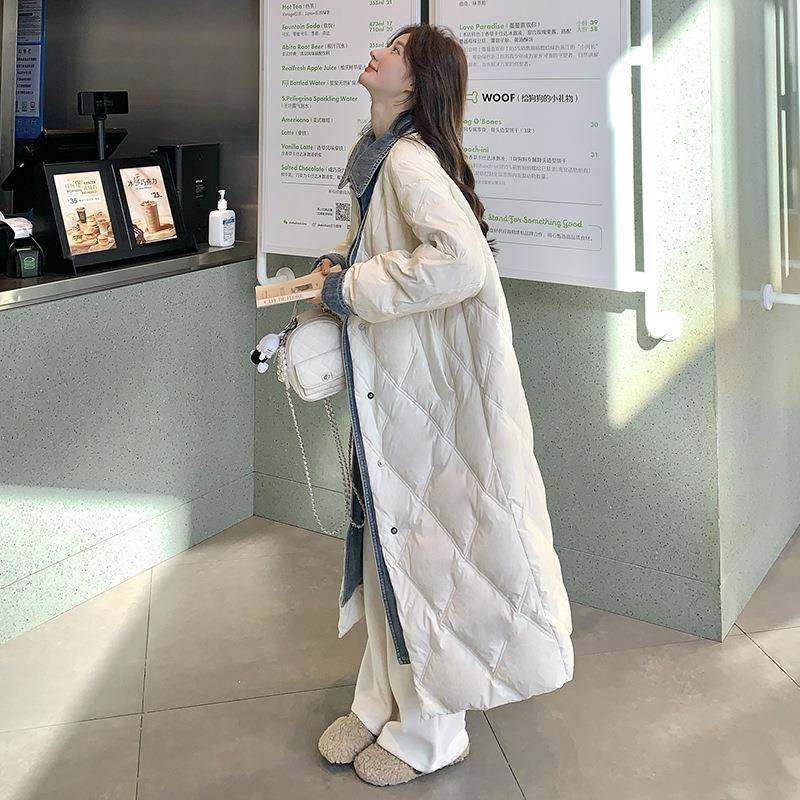 冬韩系牛拼接假两件C079-347长款羽季绒服女2025新款设计感仔爆款