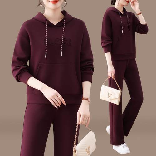 运动时休闲套女春秋装装2025新款套头阔腿裤洋尚气时髦粉87599017