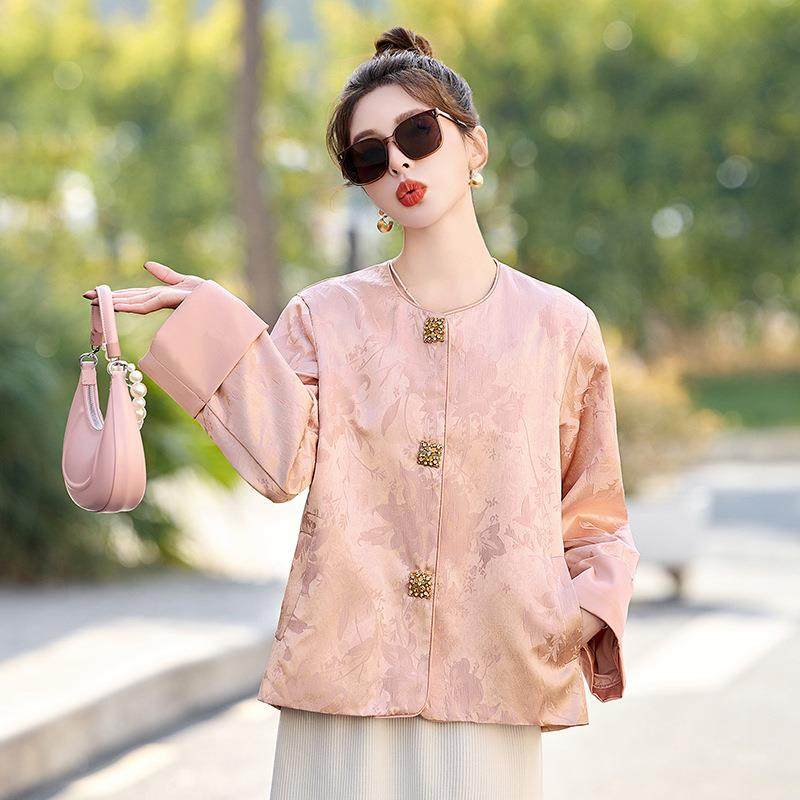 圆领小香气风提花钉短珠外套女小个子2质025ZAI66605春秋新款国风