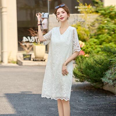 尚夏季新款领小个长子中裙子刺绣气LB2812-0质瘦时连衣显裙女