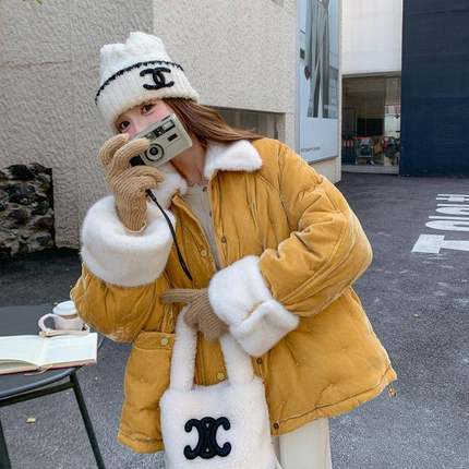 黄色羊羔毛B189-881拼接羽服小个子2鸭绒02女5冬季新款韩版加厚90