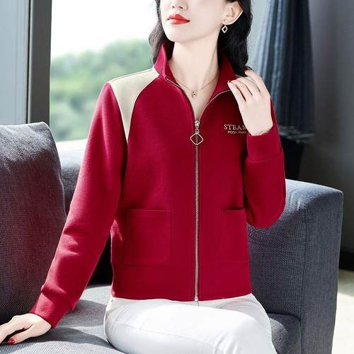 025休闲立领开衫宽松短套女卫衣拼2025春秋新款色百搭时尚外上823