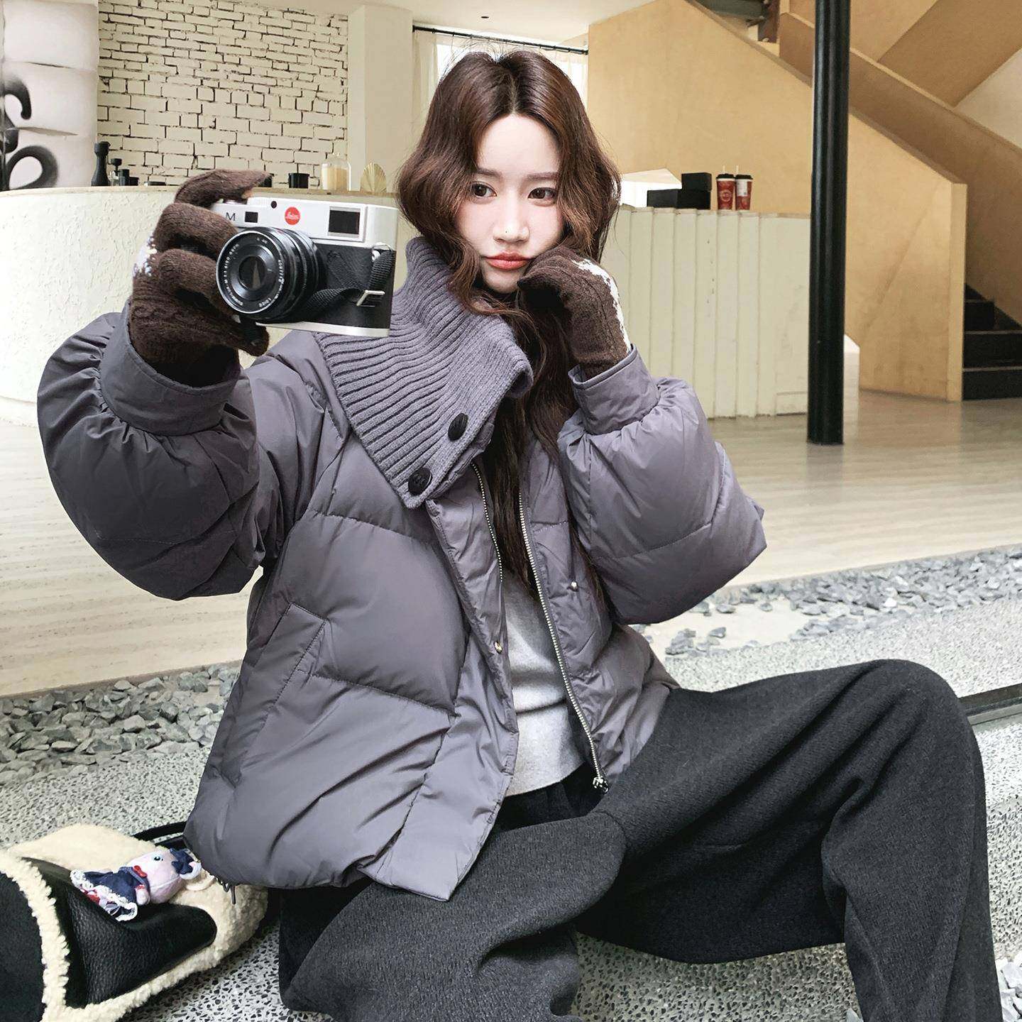 织针灰色立领羽C079-457绒服