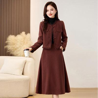 时秋尚夹棉套装冬新女小香加厚风款毛呢外套半身裙两件套 SSW1868