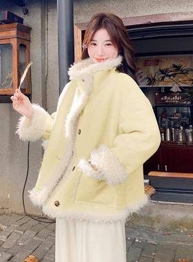 仿皮毛一体时尚羊羔2毛短外套女25保冬0新款加厚D116-682暖小个子