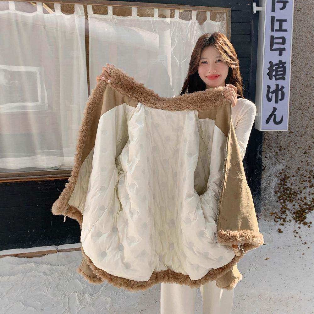 羊羔毛拼接羽绒服225冬季新款好看个子女短款白鸭绒加C087-185厚