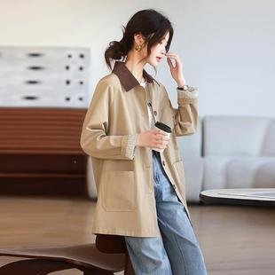 松休ZXIN2071 小个子高端气质韩版 撞宽色翻长款 风衣女2025春领新款