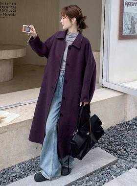 衣带紫色C220 L52超好看双面毛呢大20羊25新款女冬高级感中长款系