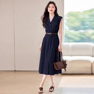 夏收新款大方得体休无气闲OU6956-0质腰显瘦衬衫领袖连衣裙女