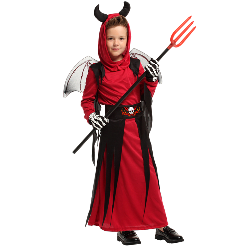 幼儿红恶魔恐怖骷髅鬼衣表演服