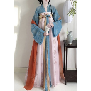 套装 唐制汉服女复原风齐胸襦裙原创日常仙气春夏款 醉春烟 初莲