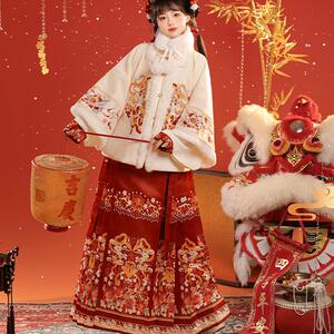 初莲【灵蛇祈福】新年明制原创汉服女方领半臂马面裙拜年冬款加绒
