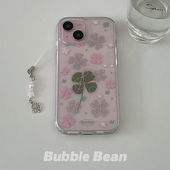 售完不补 原创四叶草闪粉双层工艺手机壳适用于苹果15promax小众