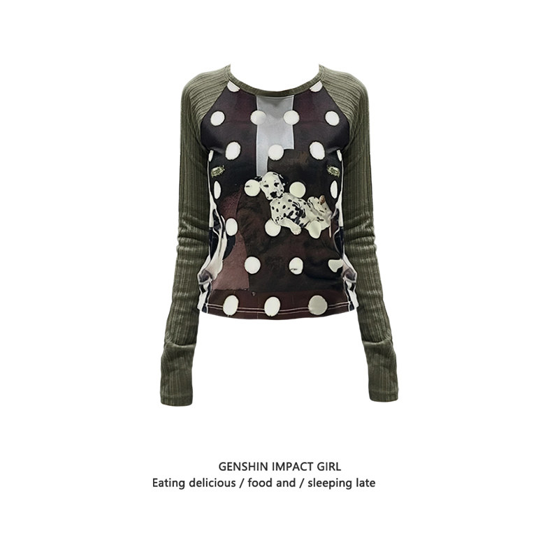 美式复古圆领印花撞色长袖T恤女秋季新款甜辣妹修身显瘦百搭上衣,女装/女士精品,T恤,淘宝优惠券,粉丝福利购,淘宝优惠卷