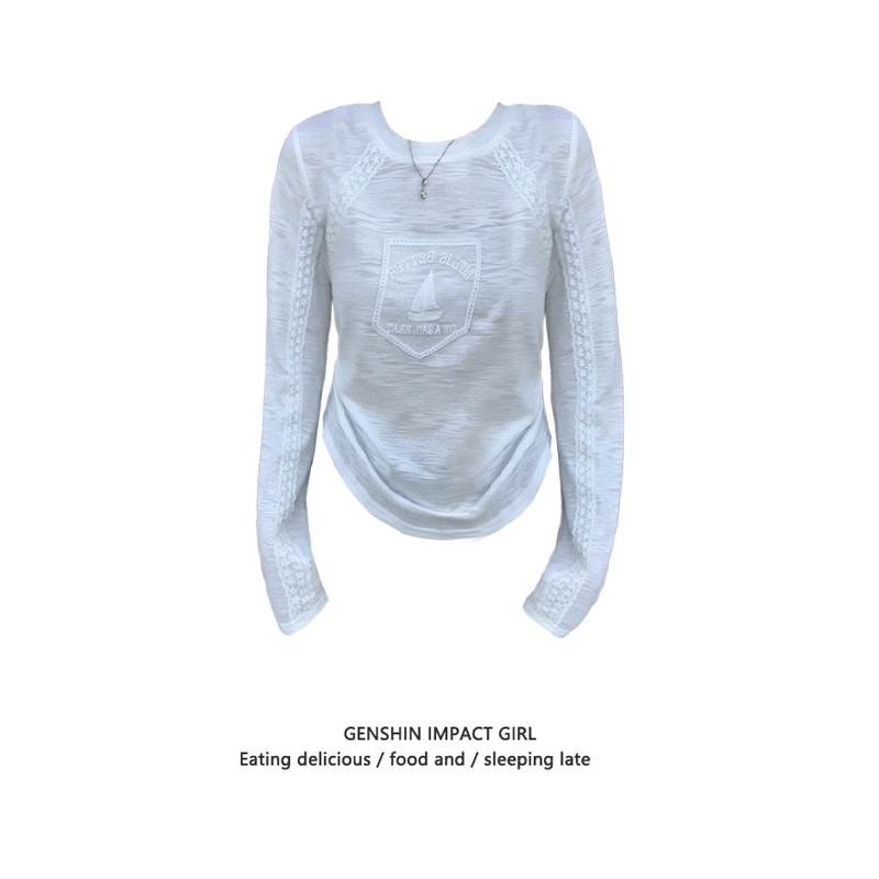 白色蕾丝拼接长袖T恤秋季韩版ins