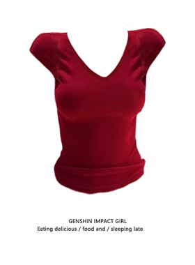 红色V领正肩百搭短袖女夏季新款高级感打底衫内搭外穿辣妹上衣T恤