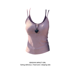 纽扣设计感修身 美式 款 上衣女夏季 显瘦外穿背心吊带 辣妹假两件无袖