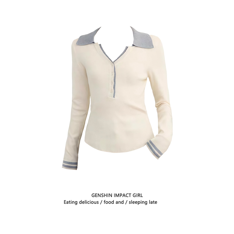 撞色纽扣V领毛衣针织衫女秋冬款修身正肩韩版学院风显瘦打底上衣