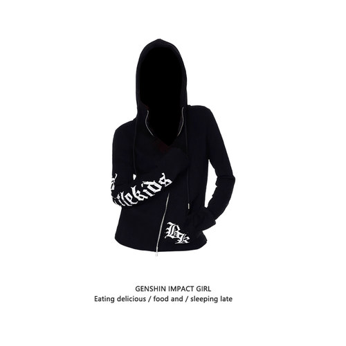 黑色甜辣妹休闲连帽拉链卫衣女秋