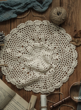 圆形手工钩针钩花桌布布艺镂空家用客厅茶几布防尘盖布复古装饰