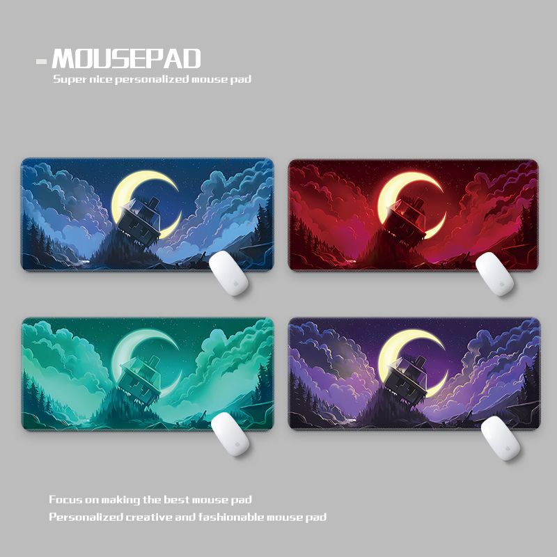 夜晚雪月极光鼠标垫超大防水丝滑