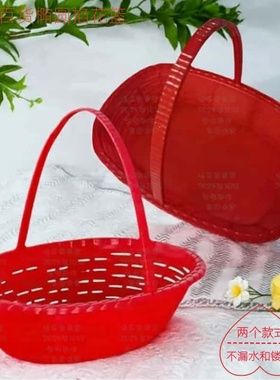 塑料手提花篮创意田园中式椭圆形鲜花拜拜佛旦掐花篮红色镂空花篮