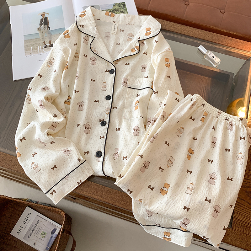 大码250斤穿睡衣云朵棉休闲小狗印花套装加肥加大甜美宽松家居服