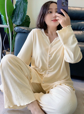 黄色德绒加厚胖MM特大码260斤可穿睡衣女套装冬季加肥保暖家居服