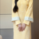 改良女新中式 长袖 连衣裙素雅复古 黄色旗袍秋冬季 抹茶麻薯2026新款