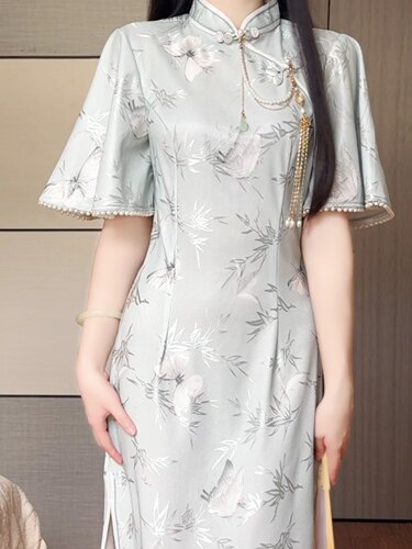 抹茶麻薯2025年夏季新款淑女范倒大袖碎花气质优雅日常可穿连衣裙
