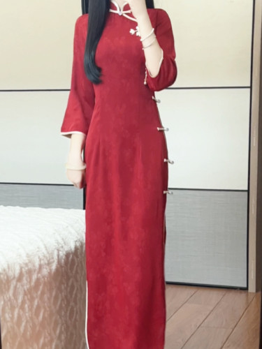 抹茶麻薯红色旗袍结婚礼服