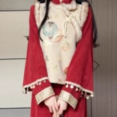 抹茶麻薯2026年秋冬季 改良马甲旗袍复古民国风灯芯绒少女长裙 新款