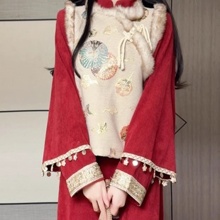 抹茶麻薯2025年秋冬季新款改良马甲旗袍复古民国风灯芯绒少女长裙