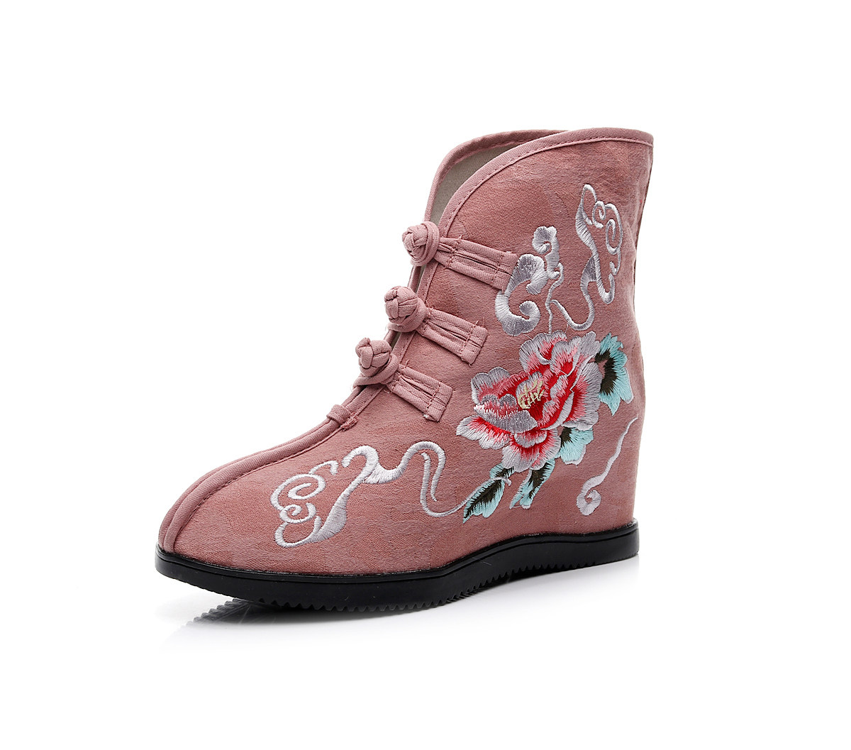 AUTUMN EMBROIDERED SHOES WOMENS SINGLE BOOTS NEW HANFU SINGLE SHOES OLD BEIJING CLOTH SHOES NATIONAL WIND INCREASED SHORT BOOTS WOMENS BOOTS