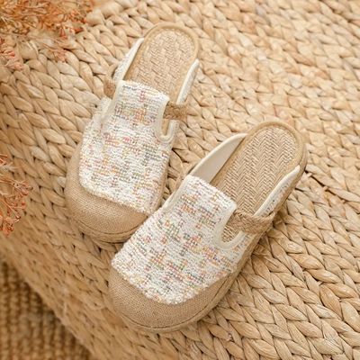 春款亚麻拖鞋小香风包头