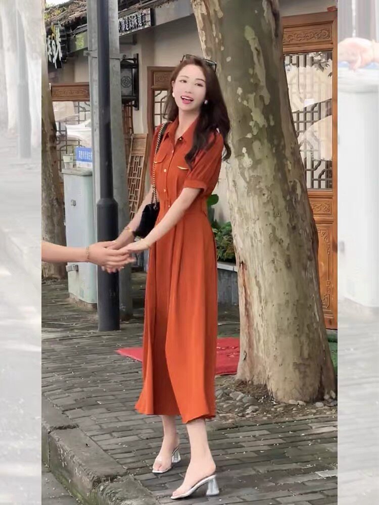 连衣裙女夏气质洋气名媛女神范正式场合衬衫裙子